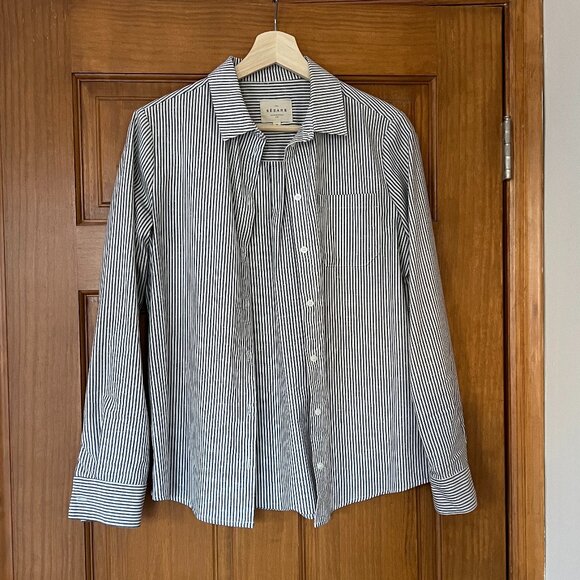 SEZANE Tomboy Button Down Collared Shirt Blue / Ecru Stripe 34 - Picture 4 of 6